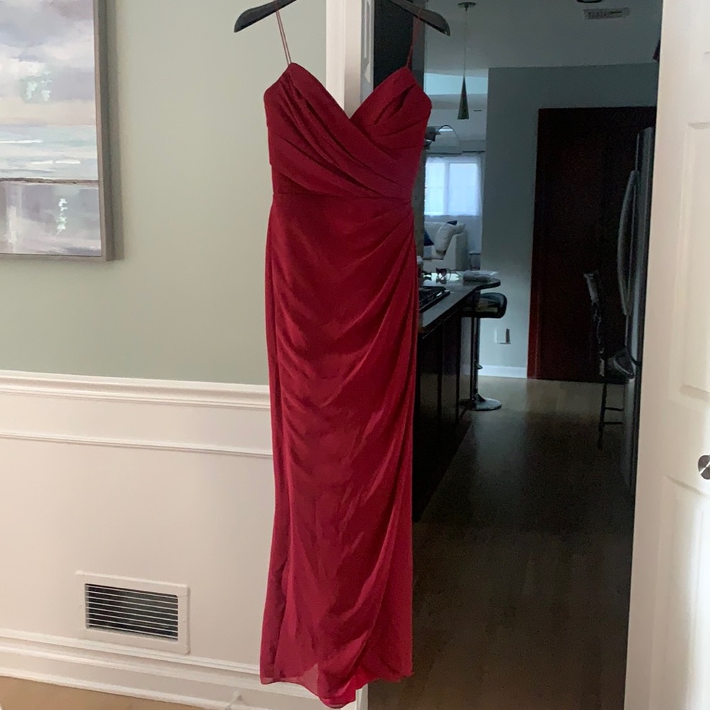 Long burgundy gown. Worn once to a wedding. Size 6